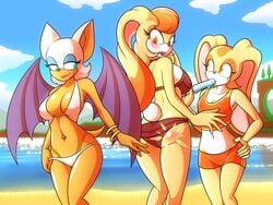 3girls beach bikini cream_the_rabbit female female_only furry marik_azemus34 marikazemus multiple_girls non-nude rouge_the_bat sega sonic_(series) spank_marks spanked spanked_ass spanked_butt tagme vanilla_the_rabbit yuri