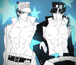 diamond_is_unbreakable jojo's_bizarre_adventure jotaro_kujo less_end male male_only muscular_male open_clothes pecs shirtless shirtless_male solo stardust_crusaders