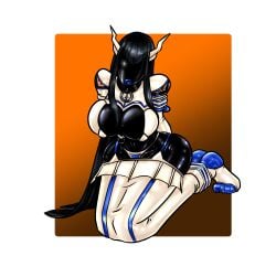 alternate_costume bdsm_collar big_breasts bondage collar collared hobble hobble_dress hobble_skirt hobbled junketsu kill_la_kill kiryuuin_satsuki latex latex_bodysuit latex_mask legbinder rubberlink sex_doll sex_doll_holes sex_doll_transformation