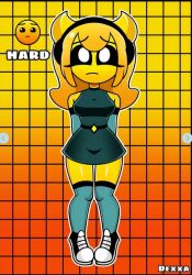 clothed dexxa geometry_dash hard_(geometry_dash) horns worried yellow_body yellow_hair yellow_skin