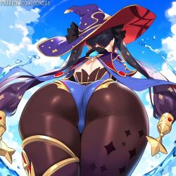 ai_generated big_ass bons_ai dat_ass from_below genshin_impact mona_(genshin_impact) mona_ass pantyhose solo