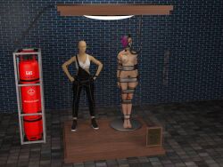 3d bound bound_arms bound_legs cirilover1 completely_nude completely_nude_female cyberpunk_2077 judy_alvarez mannequin nude nude_female trophy_case