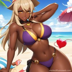 ai_generated beach big_breasts bikini blonde_hair drdolitle hourglass_figure huge_breasts long_hair skimpy_bikini stable_diffusion stacked strawhat