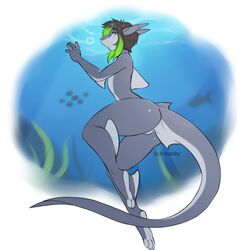 anthro balls fish geekidog girly male marine nude open_mouth shark solo thick_thighs underwater water