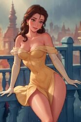 ai_generated beauty_and_the_beast belle belle_(beauty_and_the_beast) disney disney_princess seductive_look yellow_dress