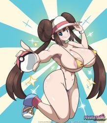 1girls absurd_res big_breasts bikini breasts female female_only hi_res huge_breasts large_breasts light-skinned_female light_skin looking_at_viewer pervertoons pokeball pokemon pokemon_bw2 riffsandskulls rosa_(pokemon) shoes sneakers solo solo_female wide_hips