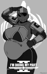 1girls breasts c-01_permit clothed disproportional exposed_belly female greyscale helldivers helldivers_2 helmet huge_breasts human human_female hyper_belly hyper_breasts hyper_pregnancy itsnotfragile mask masked masked_female pregnant propaganda quick_time_event saluting