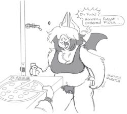 1girls anthro bat bat_wings bottomless bra_only breasts dialogue female furry hair_over_eyes hairy_pussy hazeldrawsskin pizza_box pizza_delivery profanity pubic_hair public_exposure public_indecency public_nudity pussy speech_bubble tagme wings zoey_(sprayinhotpeppr)