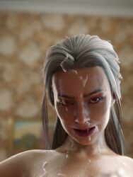 3d cum cum_on_face facial milf mortal_kombat mortal_kombat_11 nyxenartz sindel smile smiling smiling_at_viewer