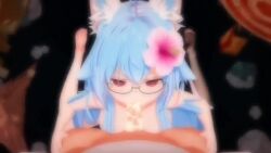 3d 3d_model akiren blowjob blue_hair breast_out breasts cat_ears cat_girl cat_tail catgirl cum cum_drip cum_in_mouth cum_on_penis female flower flower_in_hair girl glasses hair_ornament hourglass_figure kemonomimi koikatsu lilly_kurusu long_hair neko nekomimi nsfw nude nude_female nudity original_character original_charactera original_female_character penis red_eyes tagme video