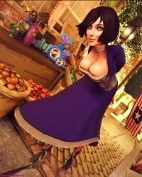 3d bending_forward bending_over bent_over big_breasts bioshock bioshock_infinite blue_eyes bolero breasts brown_hair busty choker cleavage corset elizabeth_comstock female female_focus female_only hanging_breasts high_heels hourglass_figure large_breasts makeup pinup pinup_pose sekaithereturn short_hair skirt tagme wide_hips