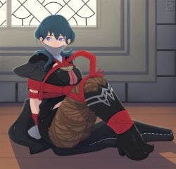 1girls arms_tied_behind_back bondage byleth_(fire_emblem) byleth_(fire_emblem)_(female) female female_only femsub fire_emblem fire_emblem:_three_houses gag gagged leggings legs_tied_together more_at_source nintendo pantyhose pgratedslasher rope rope_bondage solo source_request tape_bondage tape_gag taped_hands taped_mouth