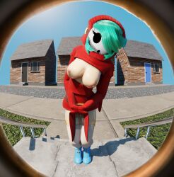 1girls 3d 3d_(artwork) areolae breasts breasts_out female_only fisheye fossil3d mario_(series) mask masked masked_female nintendo shy_gal shy_gal_red solo tagme