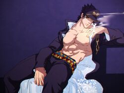 1boy cigarette jojo's_bizarre_adventure jotaro_kujo less_end male male_only muscular_male pecs shirtless shirtless_male smoking stardust_crusaders