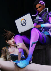 3d beauty_mark cum cumshot dark-skinned_futanari dark_skin dawadd dickgirl duo erection feet footjob footjob_with_legwear futa futa_sans_balls futanari intersex laptop looking_at_laptop orgasm overwatch pale-skinned_futanari pale_skin penis pussy sex sitting sombra testicles toe_socks toes tracer