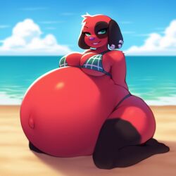 ai_generated animal_crossing cherry_(animal_crossing) pregnant pregnant_female red_fur