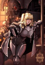 1girls armor big_breasts blonde_hair blue_eyes breasts_bigger_than_head cape fancy fancy_clothing female female_only fully_clothed gun imperial_knight knight knight_girl long_hair machine machinery mecha metal nobility noble noblewoman pistol royal royalty symbol symbols tight_clothing twin_braids twintails warhammer_(franchise) warhammer_40k weapon zliva