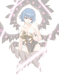 1girls 2d angel_wings artemis_(devil_may_cry) blue_blood blue_eyes boobs bra_pull breasts breasts_out corrupted corruption corset demon demon_girl demon_wings devil_may_cry devil_may_cry_5 exposed_breasts exposed_nipples exposing_self female female_only heterochromia lady_(devil_may_cry) pale-skinned_female pale_skin red_eyes scar_on_face short_hair siren solo transformation what wings