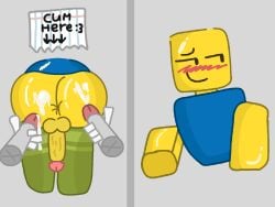 anus artist_request ass balls blocky_body blush blush_lines cock-tail cum cum_on_ass disembodied_penis male male_only noob noob_(roblox) penis roblox robloxian source_request stuck_in_wall wall yaoi yellow_body