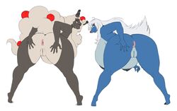 2016 2girls alternate_color ampharos anthro anthrofied anus ass big_ass breasts deadpliss dragon female furry hair hand_on_ass huge_breasts ipan keiko_(deadpliss) looking_at_viewer looking_back mega_ampharos mega_evolution nintendo original_character pokemon pokemon_(species) pokemon_bw pokemon_gsc pokemon_xy pokemorph presenting presenting_hindquarters pussy samurott scalie simple_background smile spread_ass spreading teasing video_games white_background white_hair