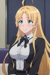 ai_generated asia_argento butler butler_uniform embarrassed high_school_dxd lv99slime obedient obedient_sub servant staring_at_viewer submissive submissive_female yellow_hair