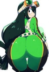 ai_generated ass_focus big_ass big_breasts frog_girl green_eyes green_hair hero_outfit_(mha) heroine my_hero_academia round_ass tsuyu_asui