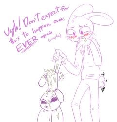 5_fingers after_orgasm anthro beanie_(roommates) blush bodily_fluids bonnie_(fnaf) bottomwear clothing color_coded cum cum_inside cum_on_hand cum_on_plushie dialogue disgust ears_down eyelashes female fingers five_nights_at_freddy's genital_fluids holding_object holding_plushie hoodie improvised_sex_toy lagomorph leporid licking_cum looking_down mammal pants pivoted_ears plushie plushophilia rabbit roommates:motha scottgames scut_tail secretly_loves_it short_tail solo soulcentinel tail text topwear white_body