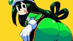 ai_generated ass_focus big_ass big_breasts frog_girl green_eyes green_hair hero_outfit_(mha) heroine my_hero_academia round_ass tsuyu_asui