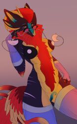 4_ears animal_genitalia anthro big_breasts blue_pussy breasts claws clitoral_hood clitoris clothed clothing digital_media_(artwork) dragon ertonhin eyewear facial_horn feathers female fur genitals glasses grey_body hair hi_res horn legwear looking_at_viewer multi_ear mythological_creature mythological_scalie mythology nipples nose_horn nude prehensile_clitoral_hood pussy red_body red_fur scales scalie simple_background solo stockings tail tail_feathers ventral_scales wearing_glasses white_body white_fur white_nipples yellow_body yellow_claws yellow_horn yellow_nose_horn yellow_scales yin_lusombre_(shadowx2580)