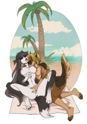 2d 2girls 4_toes 5_fingers anthro anthro_on_anthro anus ass beach black_body black_fur black_nose blonde_hair bodily_fluids border_collie breasts brown_body brown_fur canid canine canis claws closed_eyes collie digital_media domestic_dog duo elizabeth_(mrunknownblob) fangs feet female female/female female_only finger_claws finger_fuck fingering fingers fur furry furry_only genital_fluids genitals german_shepherd grey_hair hair herding_dog hi_res hindpaw humanoid_hands lesbian_sex licking lotusgarden mammal navel neck_lick nipples nude nude_anthro nude_female open_mouth original outdoor_nudity outside outside_sex palm_tree pastoral_dog paws plant pussy sand sasha_(abananaman) sea sex sex_on_the_beach sheepdog spread_legs spreading tail teeth toe_claws toes tongue tree vaginal_fluids vaginal_penetration water white_body white_fur yuri