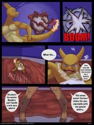 anthro bear213 charizard comic english_text explosion fire floor generation_1_pokemon hi_res male mud nintendo nude pokemon pokemon_(species) solo tail text