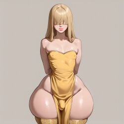 1boy ai_generated bangs beautiful big_ass blonde_hair bottom_heavy bottom_heavy_femboy eyes_covered facing_viewer femboy femboyarashi hair_covering_eyes hourglass_figure huge_ass male male_only sexy sissy small_waist thick_thighs thighhighs wide_hips