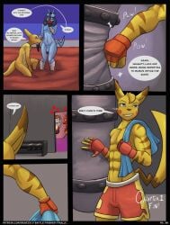 anthro bear213 bottomwear charizard clothing comic generation_1_pokemon generation_4_pokemon genitals heart_symbol hi_res lucario male mud muscular nintendo nude penis pikachu pokemon pokemon_(species) punch punching_bag shorts towel