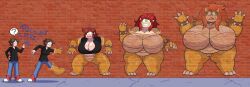 bowser brick_wall brown_hair gender_transformation graffiti graffiti_on_wall graffiti_transformation grepstrash koopa koopaling mario_(series) painting red_hair rule_63 transformation trap