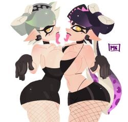 1girls 2girls after_kiss breast_press breasts digital_drawing_(artwork) digital_media_(artwork) female female_focus female_only goth goth_girl gothic incest kissing looking_at_viewer mini_woomy nintendo pose posing saliva saliva_string splatoon splatoon_(series) squid_sisters tongue tongue_out watermark