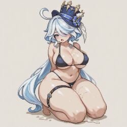 ai_generated bikini blue_eyes cum cum_drip cum_in_mouth cum_on_body cum_on_breasts fontaine_girls furina_(genshin_impact) furina_\\(genshin_impact\\) genshin_impact pixel pixel_art pixelated plump saiyunnart simple_background small_waist thick_ass thick_thighs thighs white_background white_hair