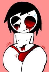 1boy big_bulge black_hair blood bulge bulge_in_panties bulge_through_underwear femboy femboy_only gay i_hate_my_life incredibox_mod incredibox_redkill kenny_(redkill) looking_at_bulge male_only nervous nervous_face panties panties_only pink_background polo_(incredibox) red_eye red_panties red_sclera red_thong sweatdrop tagme teapot_(body_type) thick_thighs thighs thighs_bigger_than_torso thong thong_only thong_panties