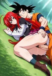 ai_generated ass ass_grab big_cock big_penis cheating cheating_girlfriend cheating_husband dragon_ball dragon_ball_super dragon_ball_z excited excited_for_sex frills goku grabbing grin high_school_dxd lying moaning naughty nice_ass outside rias_gremory sexy skirt smile son_goku spoon_position spooning squeezing vaginal_penetration