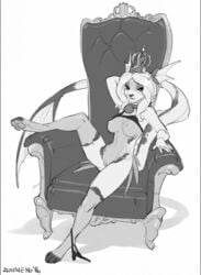 2016 animated anthro big_breasts breasts clothing female fish greyscale marine monochrome nipples nude panties panties_aside revolver64 shia(casteil) simple_background underwear zummeng