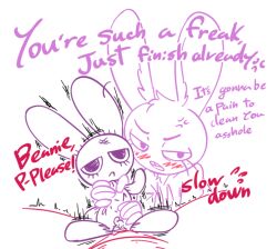 5_fingers angry anthro beanie_(roommates) blush blush_lines bonnie_(fnaf) bottomless canid canine clothed clothing color_coded color_coded_text cross-popping_vein deep_penetration dialogue dominant dominant_female duo eyelashes female fingers five_nights_at_freddy's fox foxy_(fnaf) head_tuft holding_object holding_plushie hoodie improvised_sex_toy inside lagomorph leporid looking_at_another looking_at_viewer male male/female mammal masturbating_another masturbation noseless penetration penile penile_penetration plushie plushie_penetrated plushophilia rabbit rackham_(roommates) roommates:motha scottgames simple_background soulcentinel submissive submissive_male talking_to_another text topwear tuft white_background