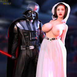 3d areolae big_breasts breasts brown_hair busty darth_vader erect_nipples father_and_daughter female hourglass_figure incest large_breasts male nipples nordfantasy princess_leia_organa standing star_wars topless unseen_male_face