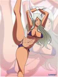 1girls areolae artist_watermark big_breasts bikini bikini_bottom bikini_bottom_only bikini_only bikini_top bikini_top_only breasts female female_only gloves gloves_only layerth long_hair miruko my_hero_academia rumi_usagiyama solo solo_female standing standing_on_one_leg swimwear tagme usagiyama_rumi white_hair