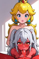 1girl1futa 1girls ai_generated back_view chile chilean chirritox computer condom crossover dick discord female grey_hair hispanic hispanic_virtual_youtuber hispanic_youtuber indie_virtual_youtuber indie_vtuber l latino long_hair masturbation nintendo nude nude_female oral_sex panties princess princess_peach red_body red_skin server streamer streamers super_mario_bros. twintails twitch twitching vtuber vtuber_persona vtuberfanart youtube youtuber, youtuber_girl youtubers yuri