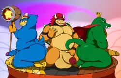 3boys absurd_res anthro ass avian balls beak big_balls big_butt big_penis bird blue_body blue_eyes blue_penis bottomless bowser bowser_day bracelet brown_eyes cape claws clothed clothing crossover crown donkey_kong_(series) erection fat_ass fat_male finger_claws furry furry_male furry_only genitals gloves gold_penis green_body group hair hammer handwear hat headgear headwear hi_res jewelry k_rool king king_dedede kirby_(series) kneeling koopa kremling looking_at_viewer male mario_(series) mature mature_anthro mature_male mostly_nude nintendo obese obese_anthro orange_body overweight overweight_anthro overweight_male penguin penis red_eyes red_hair reptile scalie shell sky skyscape smile smirk super_smash_bros. super_smash_bros._ultimate tail tan_balls tan_penis teeth toe_claws tools trio waniiime