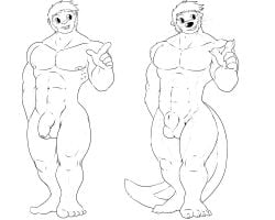 abs animal_genitalia anthro balls feet flaccid foreskin genitals hair human humanoid_genitalia humanoid_penis male mammal membrane_(anatomy) muscular mustelid nipples otter otter_tail pandottermon penis sheath smile solo standing transformation webbed_hands werecreature weremustelid wereotter whiskers