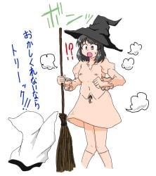 !? fushintako japanese_text nude original_character pussy skin-clothing_tf uncensored what witch witch_costume witch_hat