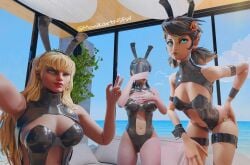 3girls asian beach bunny_ears bunny_girl bunnysuit humiliation latex magik_(illyana_rasputin) magik_(marvel_rivals) marvel marvel_rivals monikart peni_parker peni_parker_(marvel_rivals) posing psylocke psylocke_(marvel_rivals) self_upload selfie shy video_games