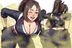 ass beautiful_woman big_fart breasts brown_hair cleavage fart fart_cloud fart_fetish fatal_fury hands_on_ass king_of_fighters large_breasts leaning_forward long_hair mai_shiranui nice_ass one_eye_closed open_mouth ponytail relief smell snk stink_fumes stinky stinky_fart winking_at_viewer