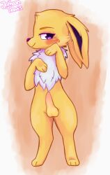 anthro blush eeveelution erection fur generation_1_pokemon genitals hi_res humanoid_genitalia humanoid_penis jolteon jolteontravis looking_at_viewer male nintendo on_hind_legs penis pokemon pokemon_(species) solo travis_(jolteontravis)