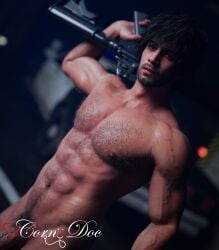 3d 3d_(artwork) 3d_model abs artist_name artist_signature black_hair_male blurry_background body_hair capcom carlos_oliveira cornydoc facial_hair flaccid flaccid_penis full_beard hairy hairy_abs hairy_male hairy_pecs handsome handsome_man happy_trail looking_at_viewer male male_only masculine_male masculine_man muscles muscular muscular_male naked naked_male nipples nude nude_male pecs penis_base penis_out_of_frame pinup posing_with_weapon pubic_hair resident_evil resident_evil_3 resident_evil_3_remake solo solo_focus solo_male tan_skin tan_skinned_male veiny_biceps veiny_muscles veiny_penis weapon_over_shoulder